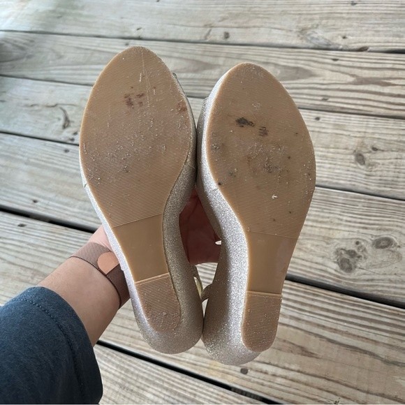 Glitter Gold Wedges Platforms Open toe Back strap - Picture 2 of 7